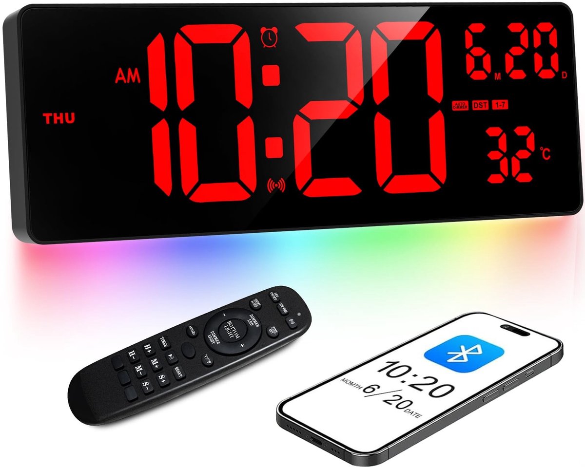 Omgoods - Digitale Wandklok 16.5 Inch - Met Bluetooth Tijdssynchronisatie