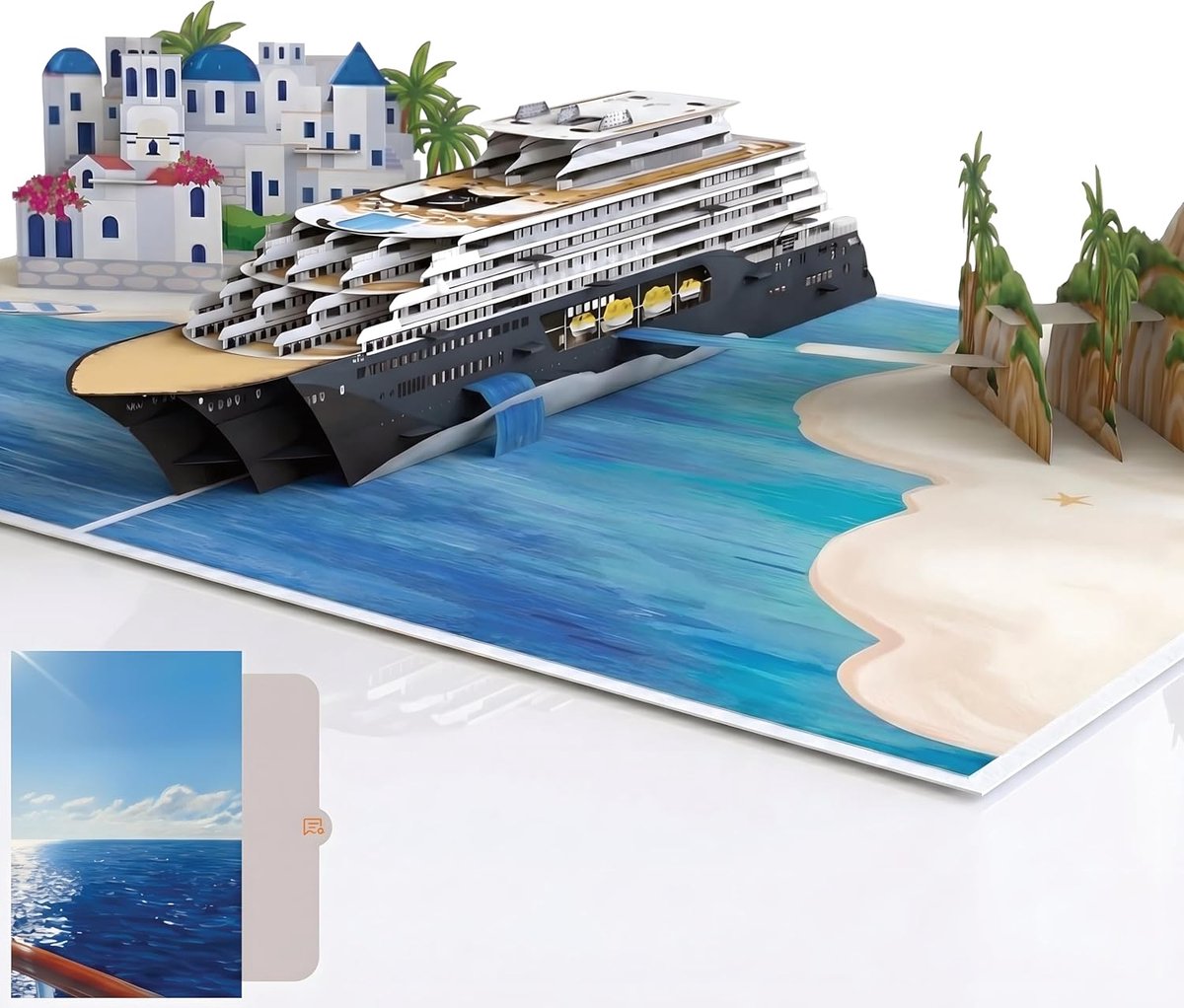 3D Pop-up Kaart Cruise & Schip – Luxe Handgemaakte Wenskaart voor Huwelijksreis & Vakantie – Origineel Geldcadeau & Reischeque Verpakking – Inclusief Envelop & Notitiekaart