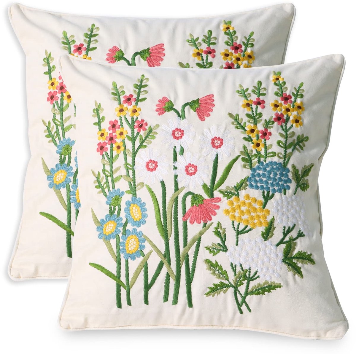 Omgoods - Set van 2 Geborduurde Decoratieve Kussenhoezen 45x45cm voor Sofa en Slaapkamer (Margriet)