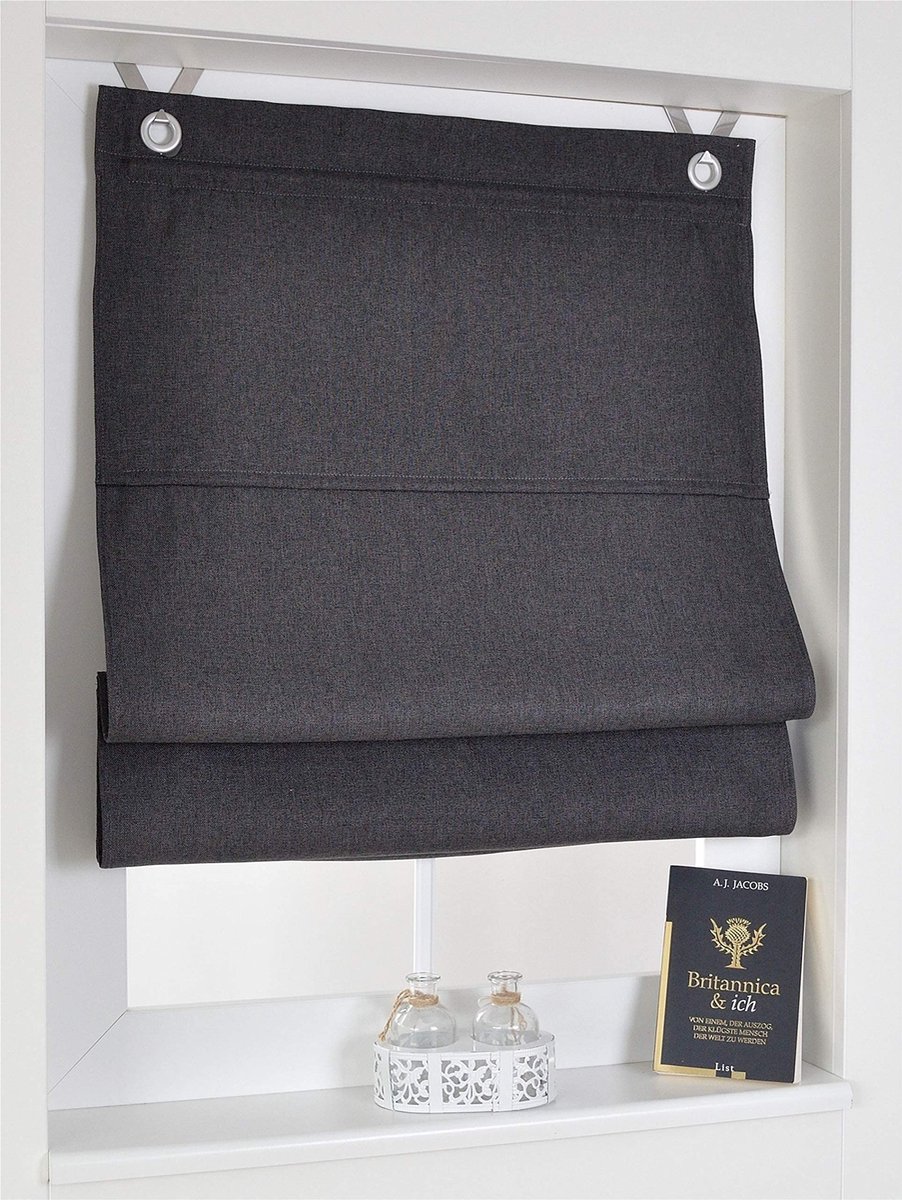 Omgoods - Roman Blind Thermo Ösenrollo Dimout Anthraciet 100 x 130 cm