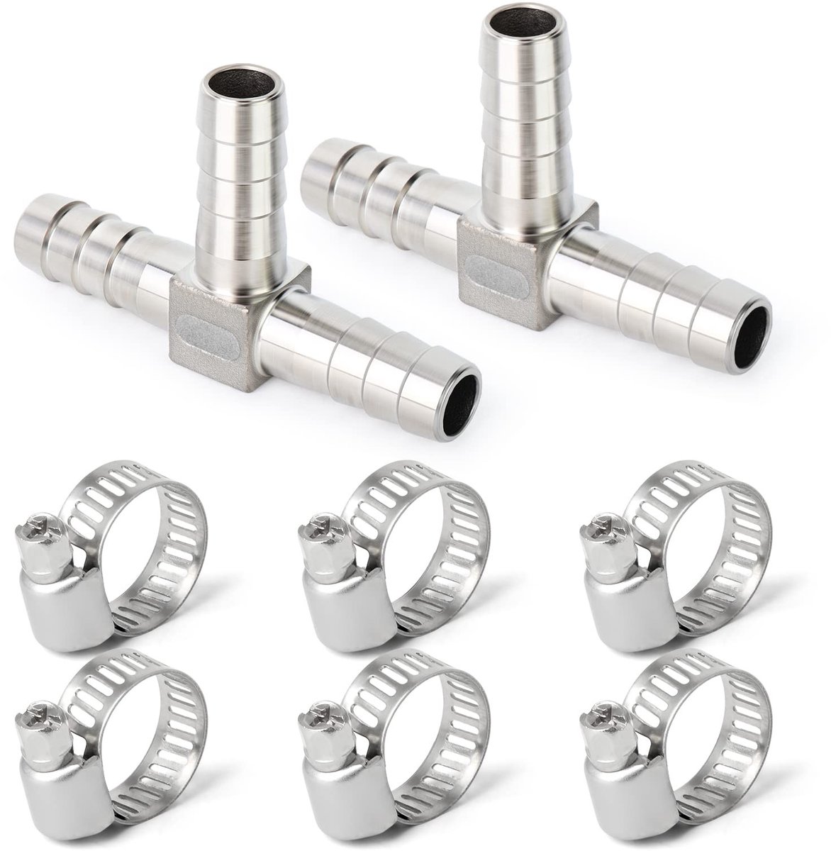 Omgoods - RVS T-Stuk 10mm met 6 Slangklemmen (2 Stuks)