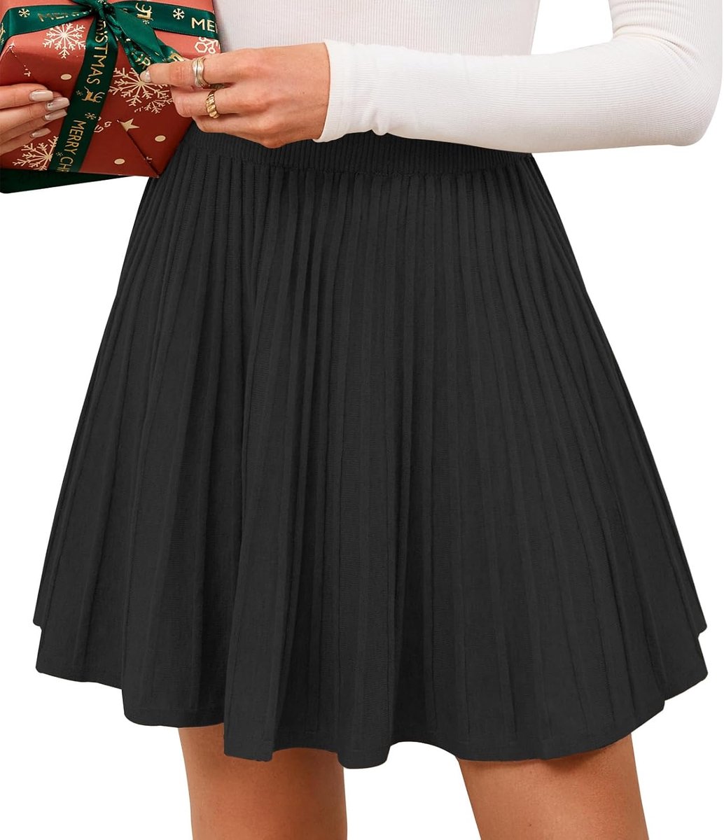 Damesrok, minirok, elastisch, hoge taille, gebreid, plissé, winterrok