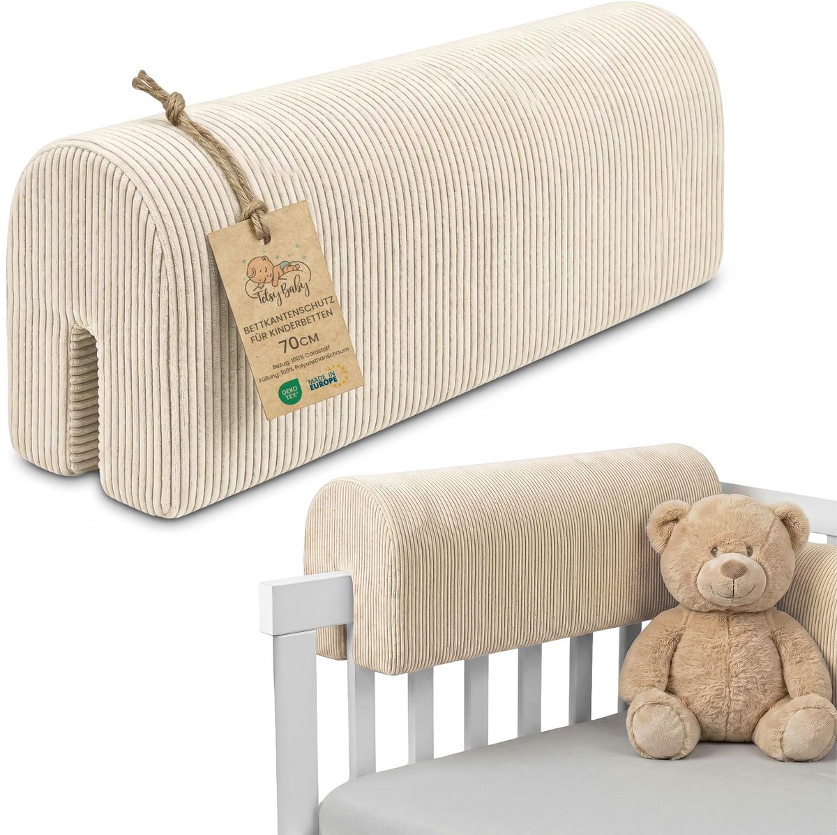Omgoods - Bedrandbeschermer voor kinderbed 70 cm - Bescherming tegen valincidenten met Oeko-Tex keurmerk