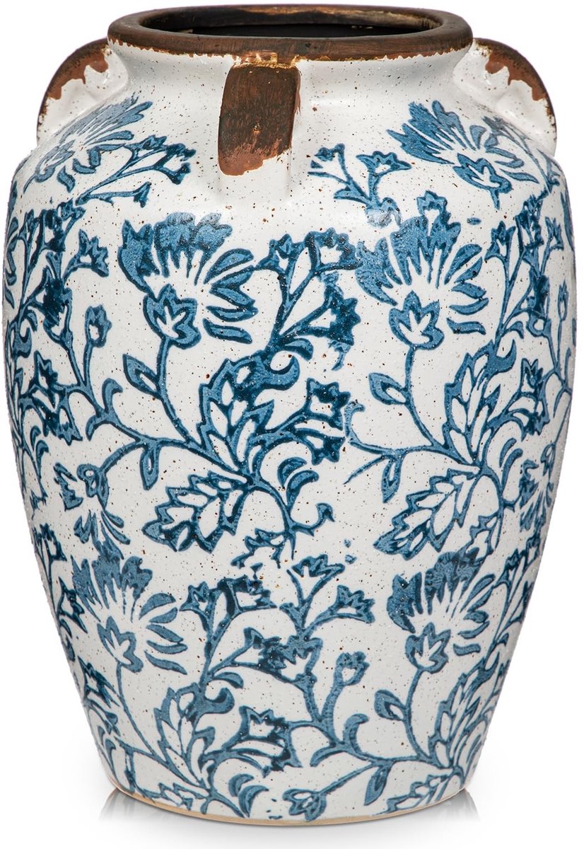 Omgoods - Vintage Keramische Vazen Set - 4 Stuks met Handgeschilderde Bloemen