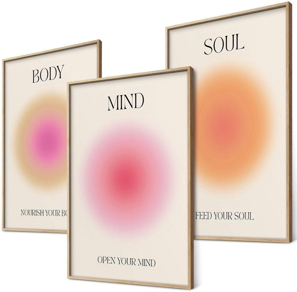 Omgoods - Mind Body Soul Poster Set - Inspirerende Decoratie voor Mindfulness en Yoga