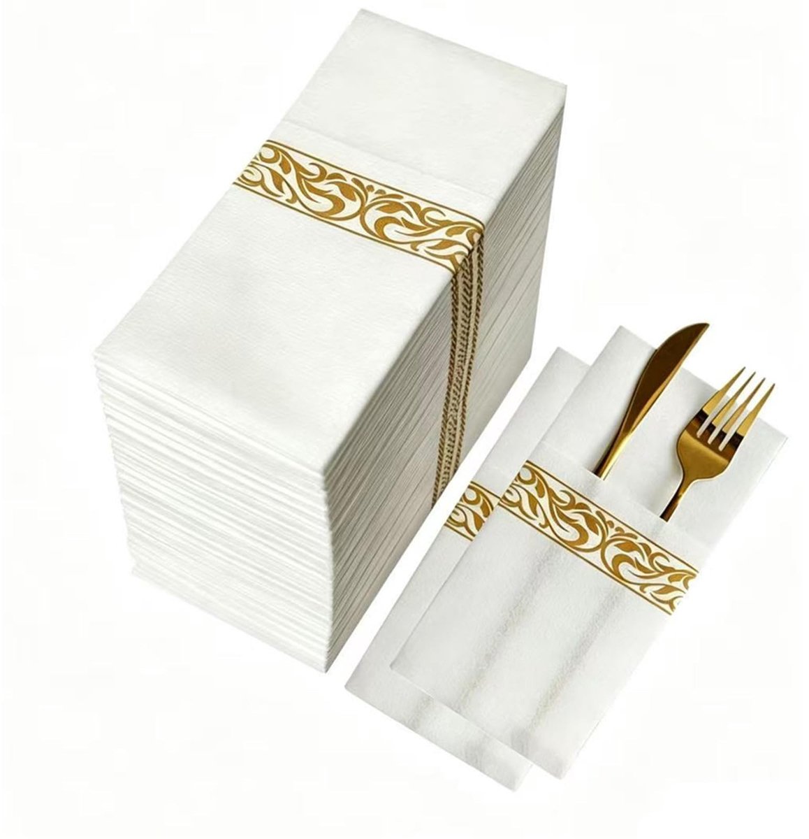 Omgoods - Wegwerp Tafelnapkins met Zak voor Bestek - 50 Stuks Goudkleurig