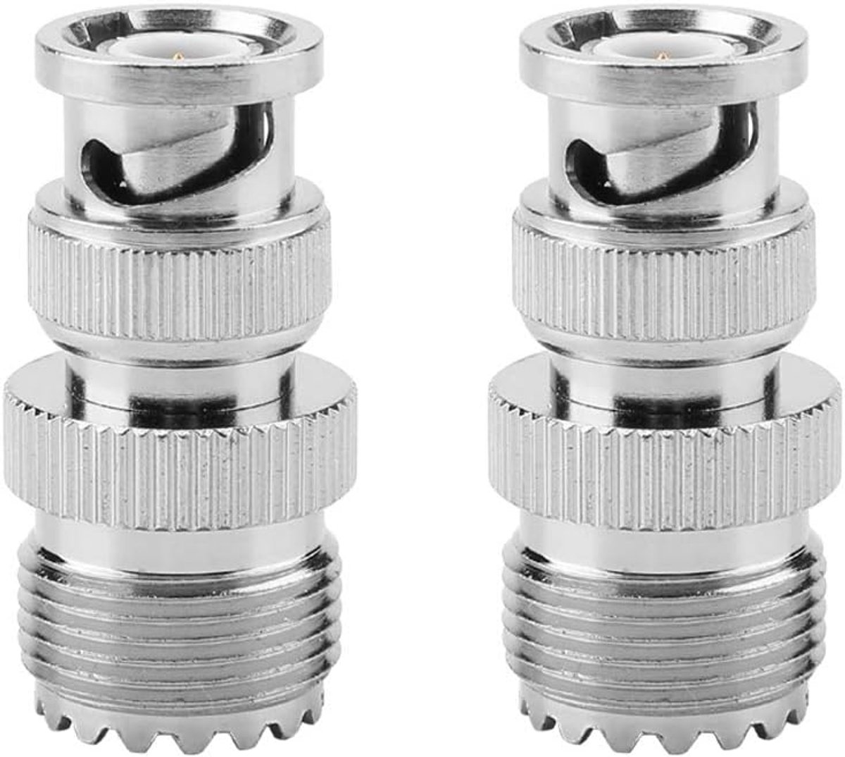 2 Stuks UHF Vrouw Naar BNC Man Coaxkabeladapter, Messing Connectoren 50 Ohm Impedantie, met SO239 PL259 Connector, voor Radioscanners en Amateuruitrusting