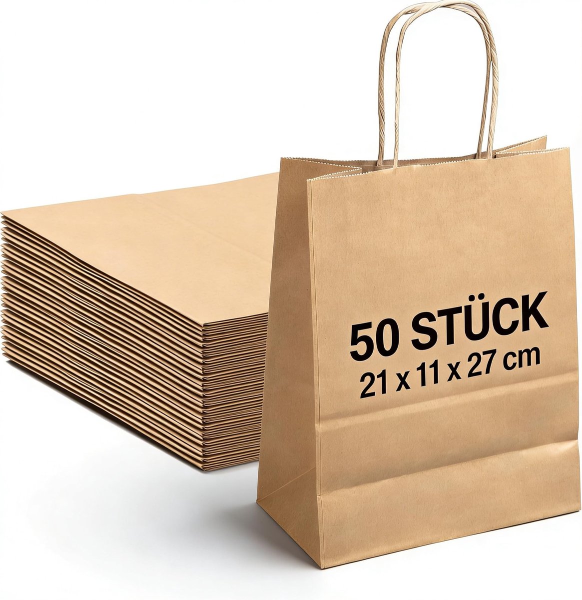 Omgoods - Medium Papieren Tassen met Handvatten - 50 Stuks, 21x11x27 cm voor Feestdagen