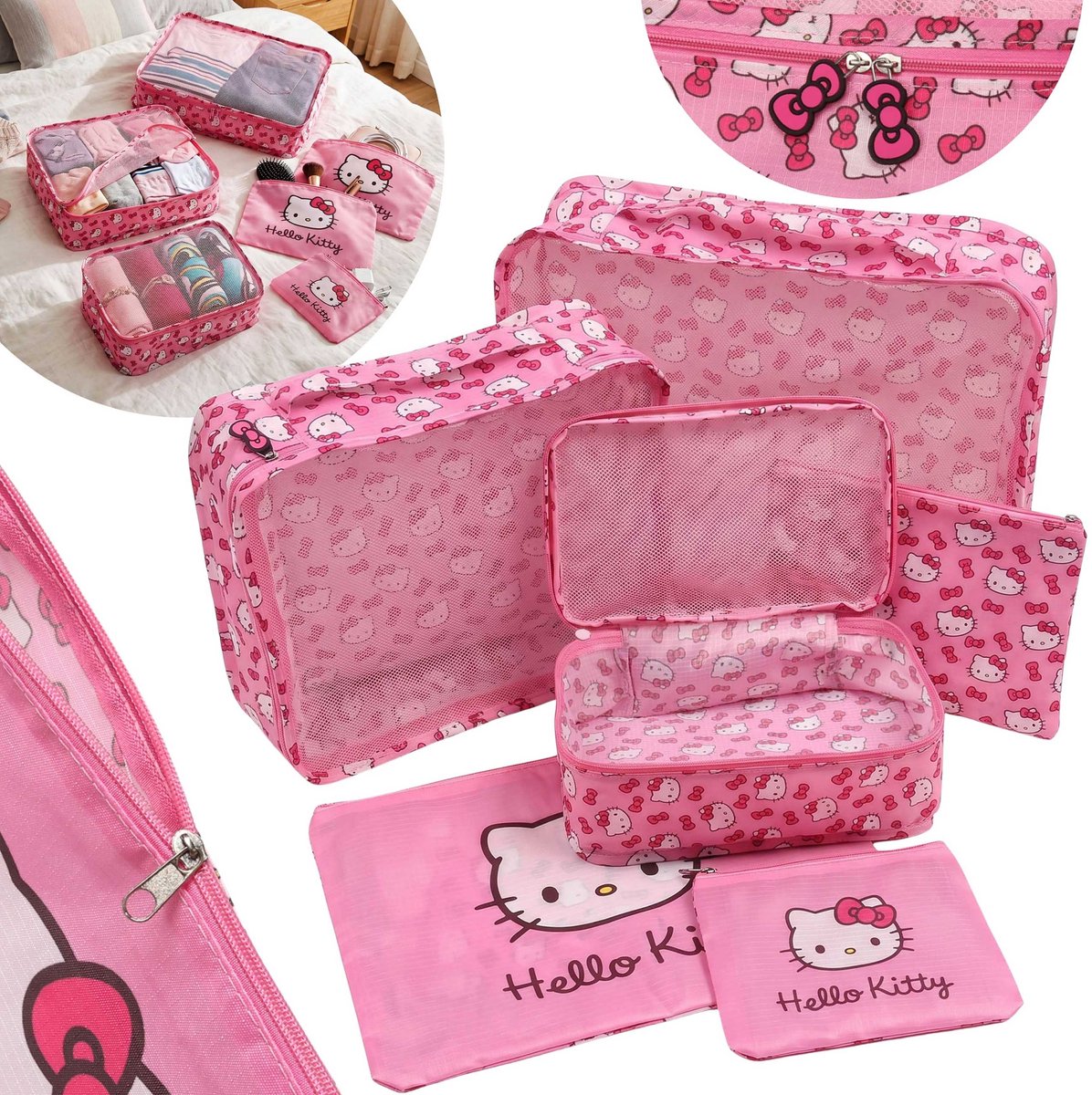 Hello Kitty Set reisorganizers met ritssluiting, organizers voor koffers – 6 stuks