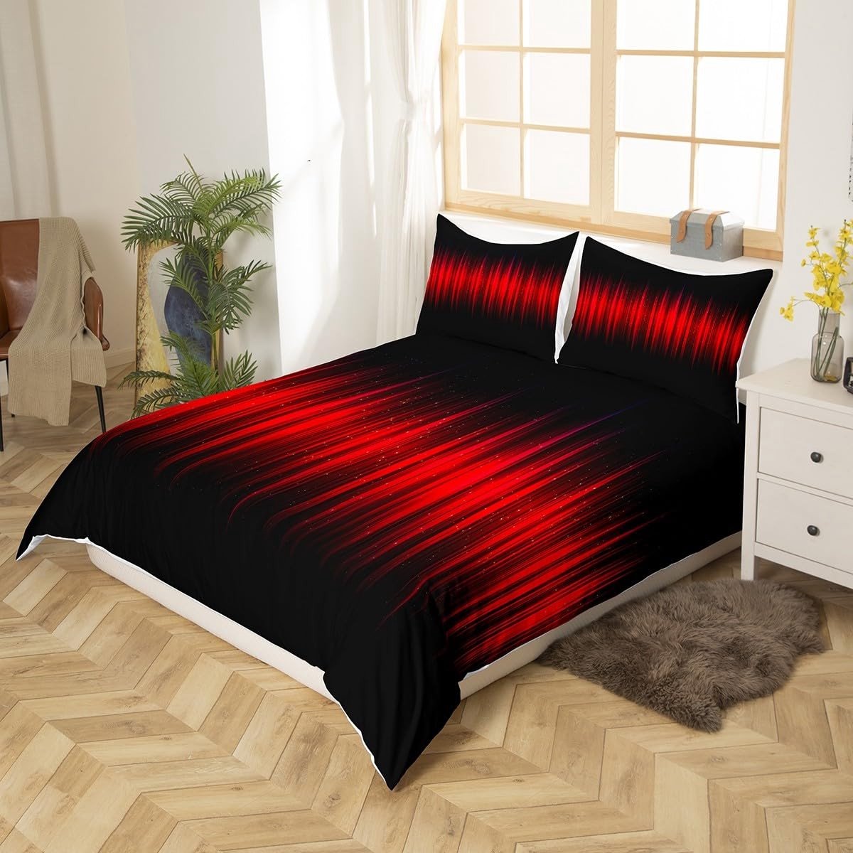 Omgoods - Abstract Ombre Duvet Cover Set - Dubbel Bed met Rood en Zwart Geometrisch Motief