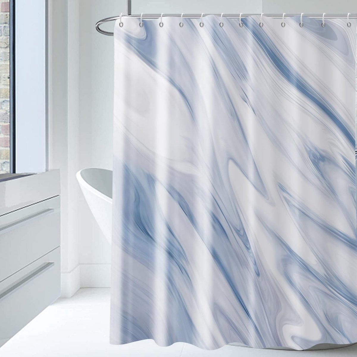 Omgoods - Douchegordijn 180 x 180 cm met Marmerpatroon in Blauw