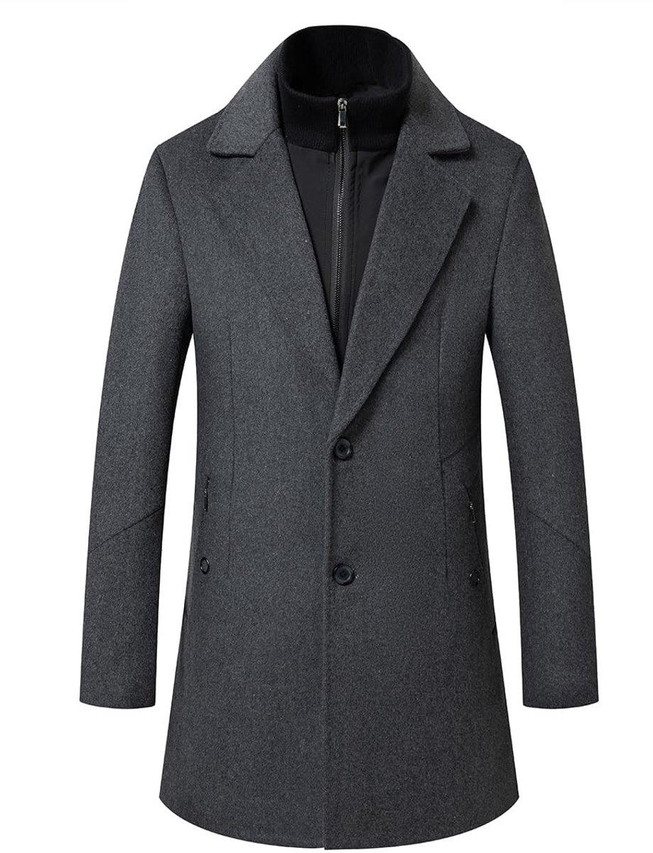 Omgoods - Heren Winter Warm Wol Trench Coat met Sjaal - Casual Overjas