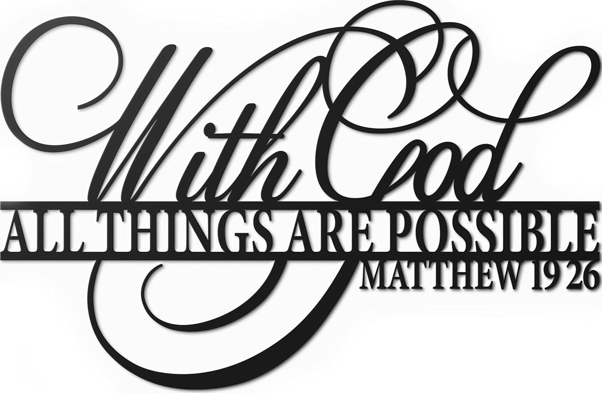 With God All Things Are Possible Teken Metalen wanddecoratie, 45 x 30 cm religieus geschrift zwart christelijke bijbelverzen alles is mogelijk met God Bijbelse wanddecoratie