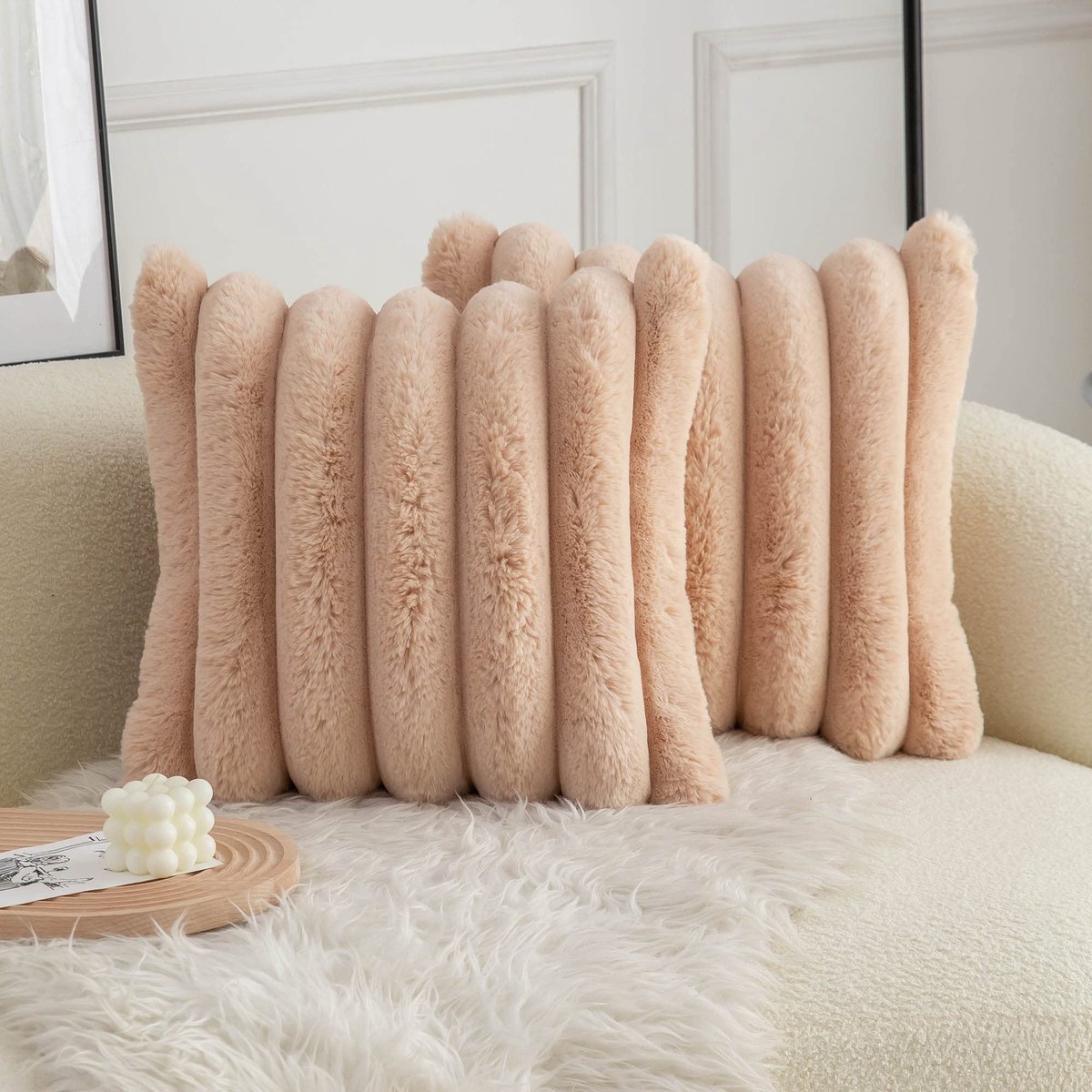 Omgoods - Neelvin Camel Faux Fur Kussenhoezen Set van 2 - 60 x 60 cm