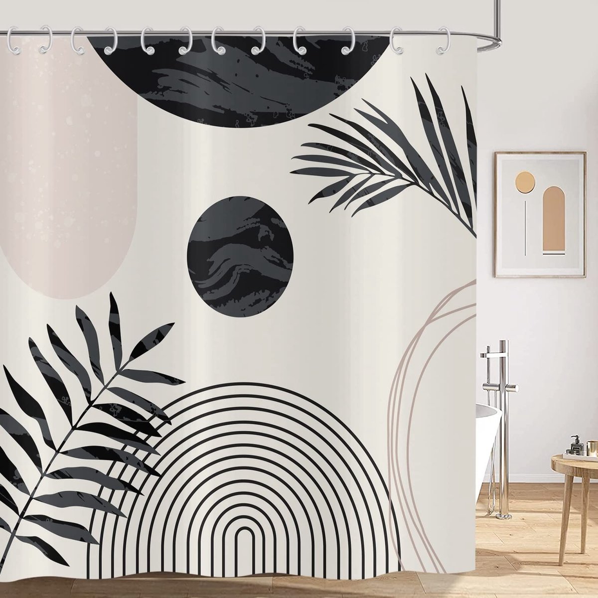 Omgoods - Boho Douchegordijn 180 x 200 cm Geometrisch Zwart-Wit Waterdicht