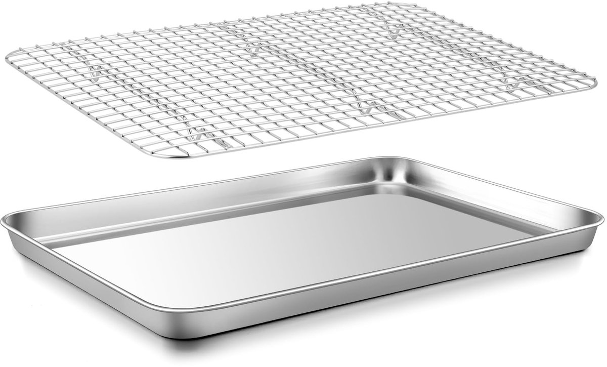 Omgoods - Roestvrijstalen Bakplaat met Koelrek - 40 x 30 x 2,5 cm