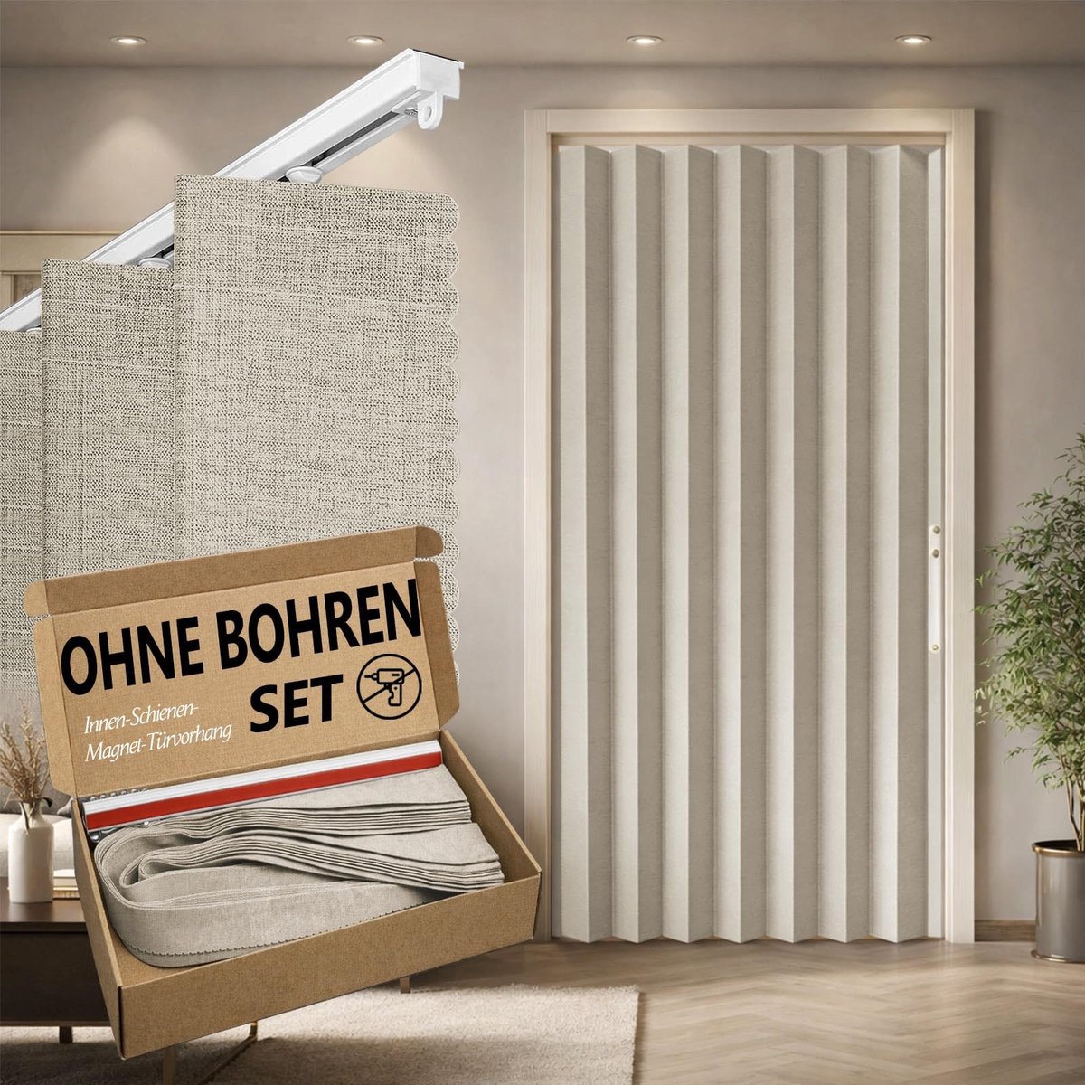 Omgoods - Opaque Deurgordijn - Vouwbaar met Magnetische Sluiting, Cream Wit