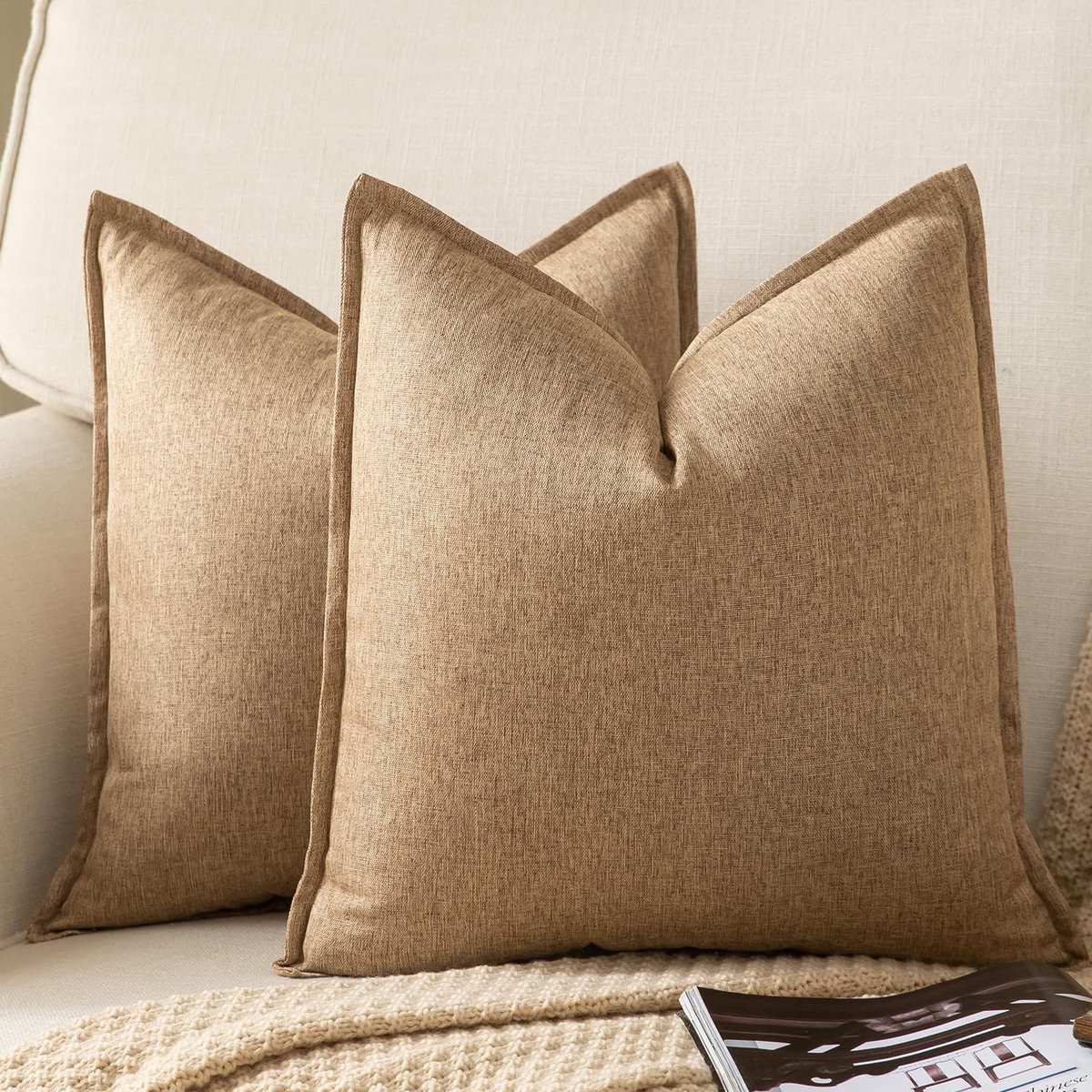 Omgoods - Set van 2 Neutrale Linnen Kussenhoezen 65 x 65 cm