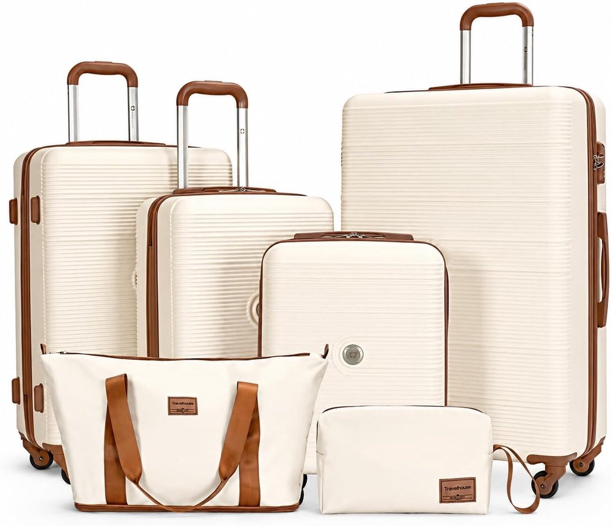 SnelShoppen - Travelhouse 6-Delige Koffer Set met 4 Koffers, Reistas en Toilettas, Harde Schaal 75 cm x 47 cm x 29 cm, Lichtgewicht en Schokbestendig