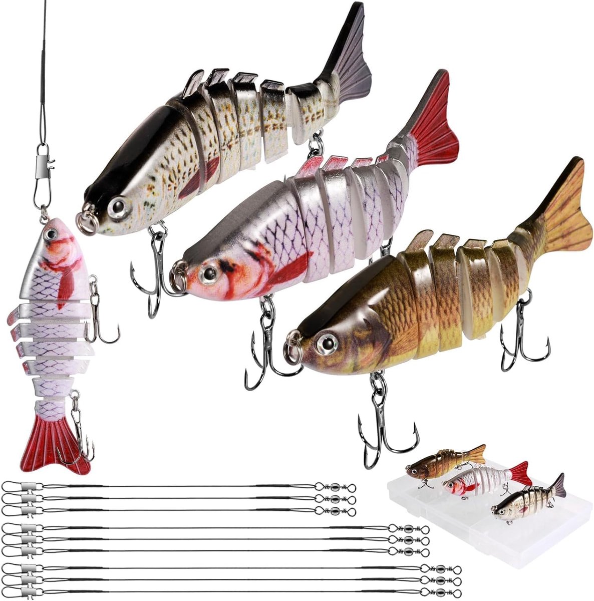 Snoek Aas Set 3 Pcs - 7 Segmenten 3D Kunstmatige Snoek - Langzaam Zinkend Wobbler - Ideaal voor Sportvissen - SnelShoppen
