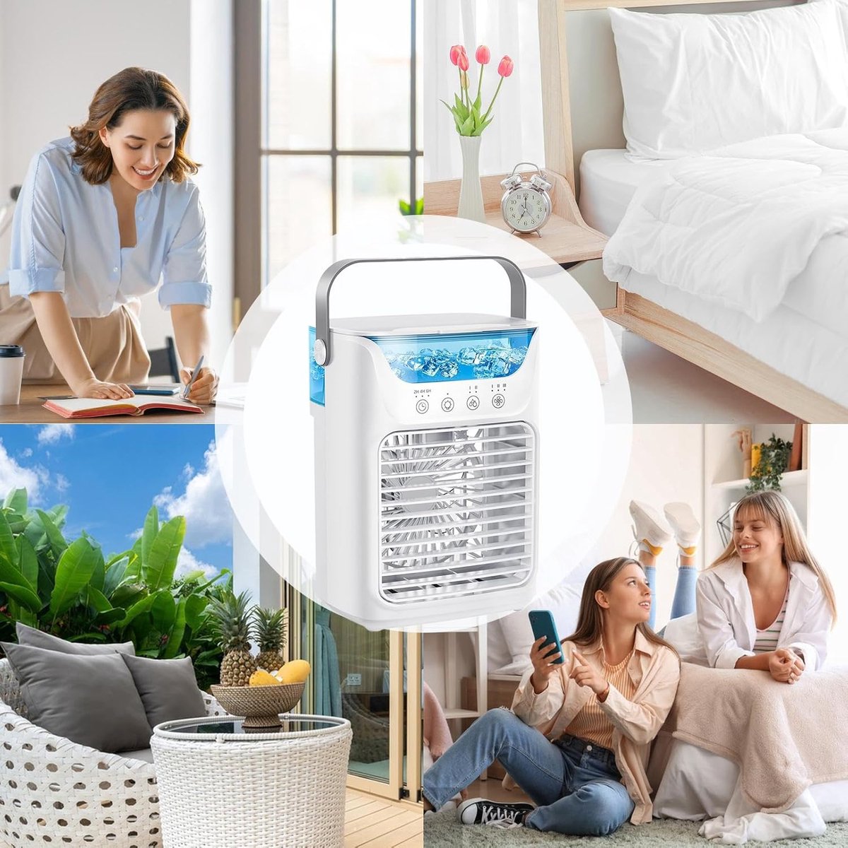 Draagbare Airco Ventilator - Persoonlijke Koeler Mist - Persoonlijk Comfort - 3 Snelheden 2 Mist - 15x19x15 cm - Wit