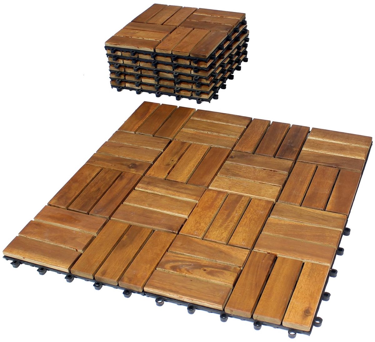 SnelShoppen - Set van 11 Houten Tegels voor Balkon 30 x 30 cm - 1 m² Acacia Hout - Voordelig Kliksysteem voor Buiten - Balkonvloer, Terras, Tuin, Zwem