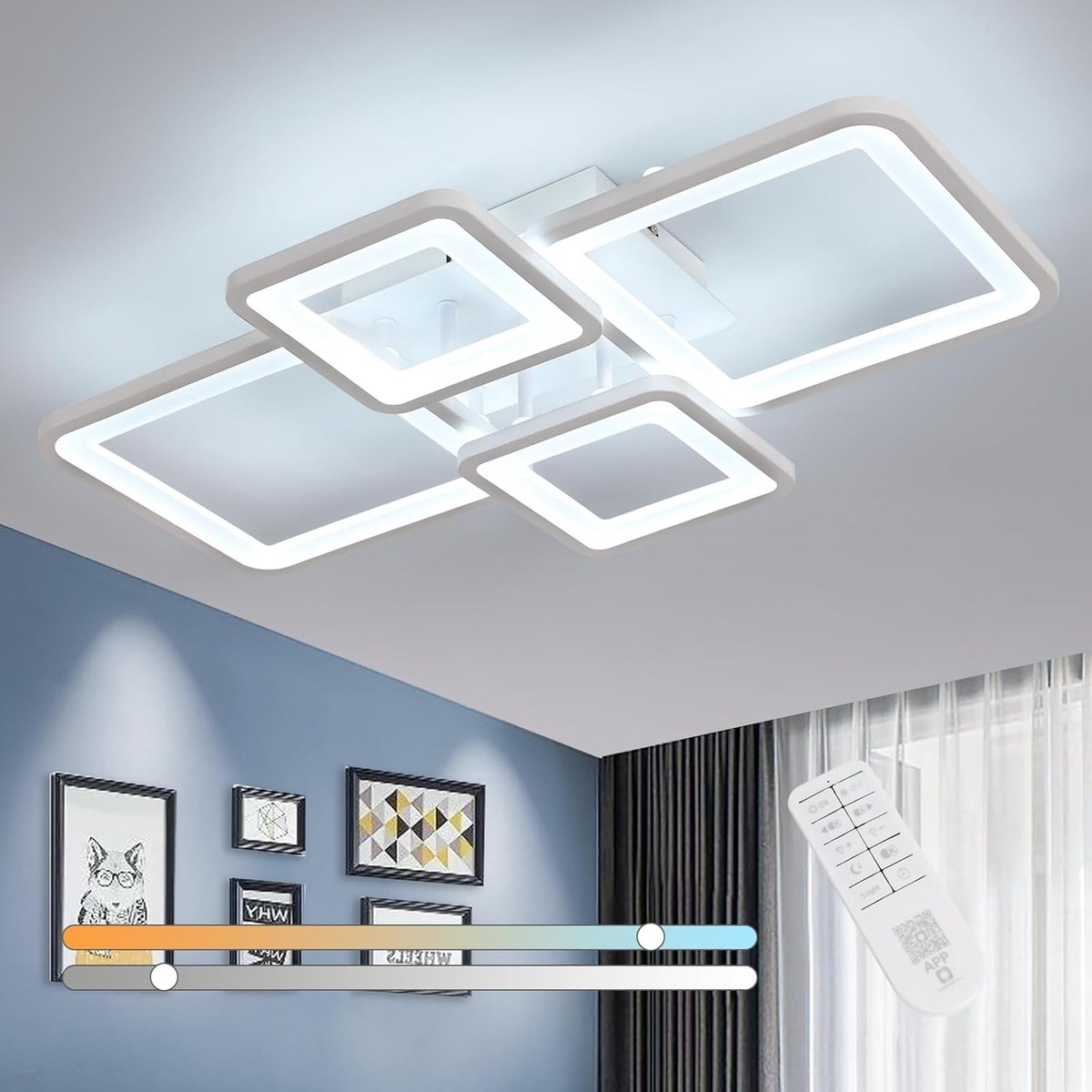 Riserva Vierkante LED Plafondlamp Wit Modern Eenvoudig 54W 6075lm Met Afstandsbediening Traploos Dimbaar 3000-6500K 220V Ra80
