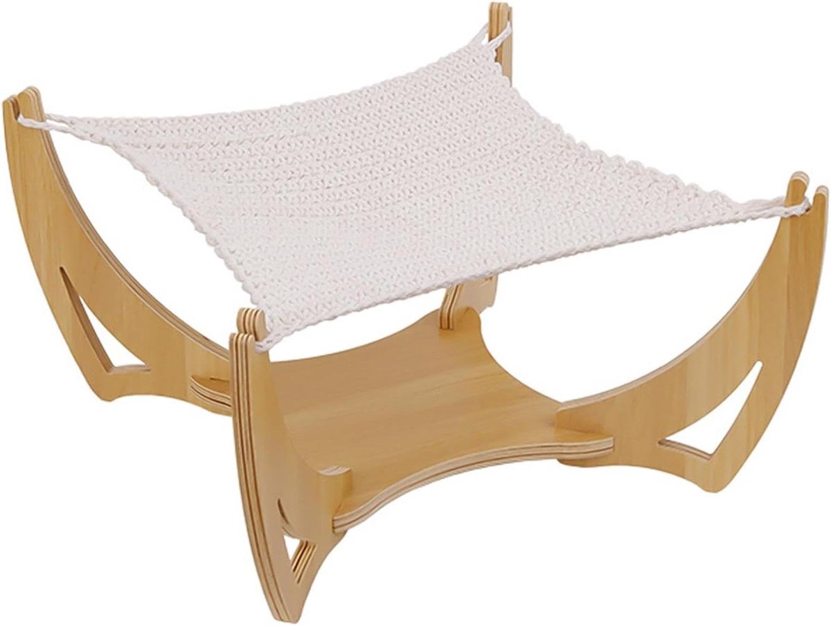 Kattenhangmat - Huisdierbed - Rusten en slapen - Ademend mesh design - 50x50x29 cm - Natuurlijk hout