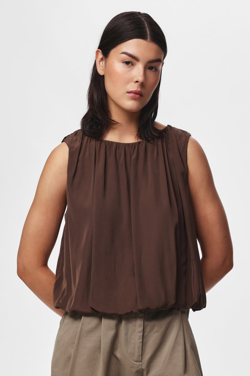Pieces Top Pcjilia Sl Balloon Top Wvn D2d 17170367 Hot Fudge Dames Maat - M