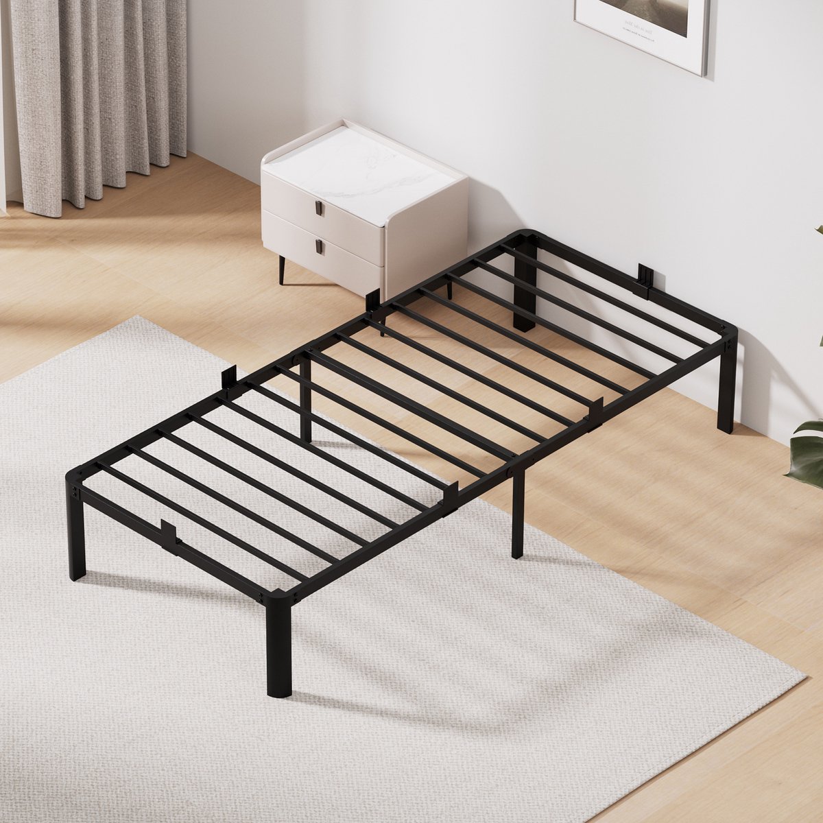 KUTAS Metalen Bed 90x200 cm - Metalen Bedframe - Stevig - Stil - Anti Slip - Grote Opbergruimte - Roestvrij - Voor 1 persoon - Draagkracht 350 kg - Ideaal voor Kleine Woningen Kinderkamers en Logeerkamers