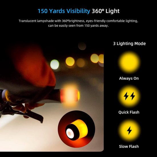 KZQ Draadloze LED richtingaanwijzers voor fiets en e-scooter - Stuurverlichting met 3 lichtmodi - USB oplaadbaar veiligheidsknipperlicht - Rood-oranje — afbeelding 3