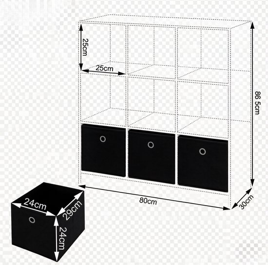 COVREO Boekenkast 80 x 86,5 x 30 cm wit, met 3 stoffen lades — afbeelding 2