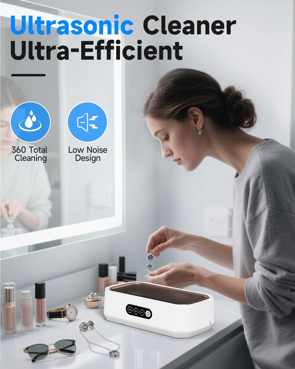 LISM-Ultrasone sieradenreinigingsmachine, 50 kHz ultrasone reiniger, 3 standen met digitale timer, ultrasone dieptereiniger, geschikt voor sieraden, ringen, diamanten, brillen, kunstgebitten en horloges.