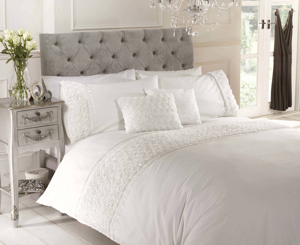 Omgoods - Duvet Cover Set met Verhoogde Rozen en Ribbons voor Eenpersoonsbed