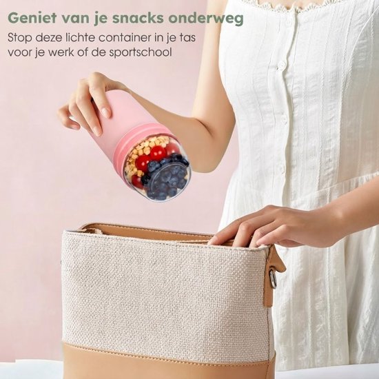 JCP® Yoghurt Beker To Go - Yoghurt Beker To Go met Lepel - Yoghurt en Muesli Beker To Go - Roze - 10cm x 10cm x 19cm — afbeelding 4