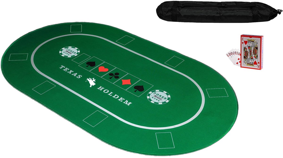Omgoods - XXL Professionele Poker Mat 100 x 60 cm met Draagtas en Kaartenset - Perfect voor Pokersessies