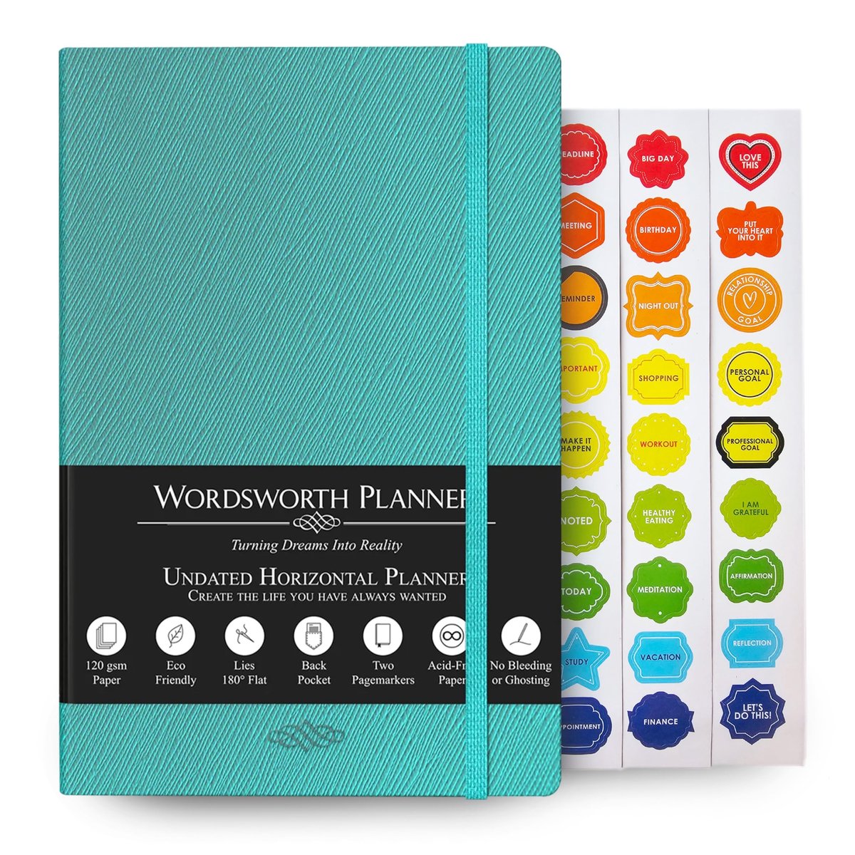 Omgoods - Wordsworth Undated Planner - Persoonlijke Organiser A5 met Premium Papier (Turquoise)