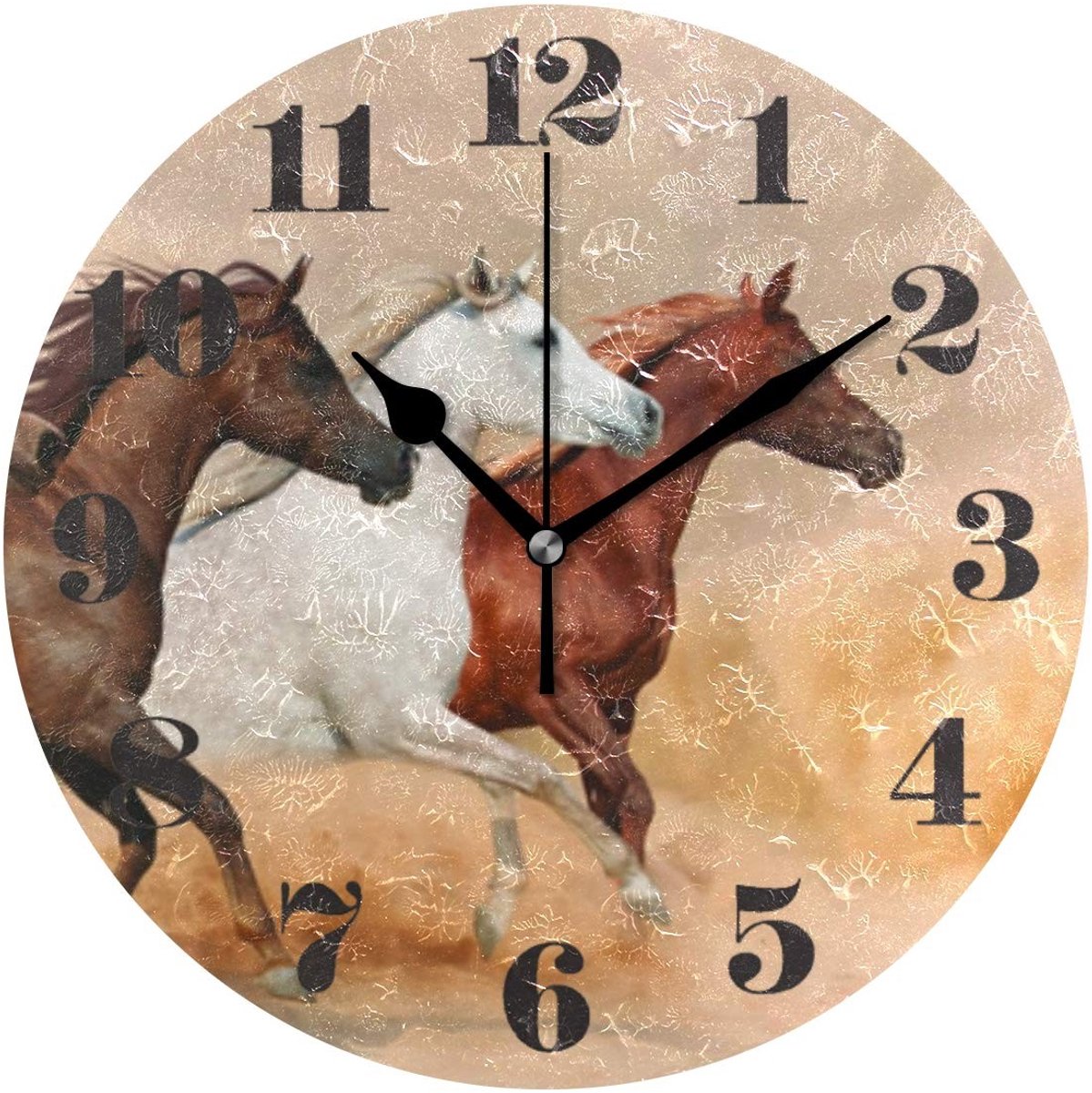 Omgoods - Wandklok, Stille Klok met Ronde Paarden - Decoratie voor Thuis en Kantoor
