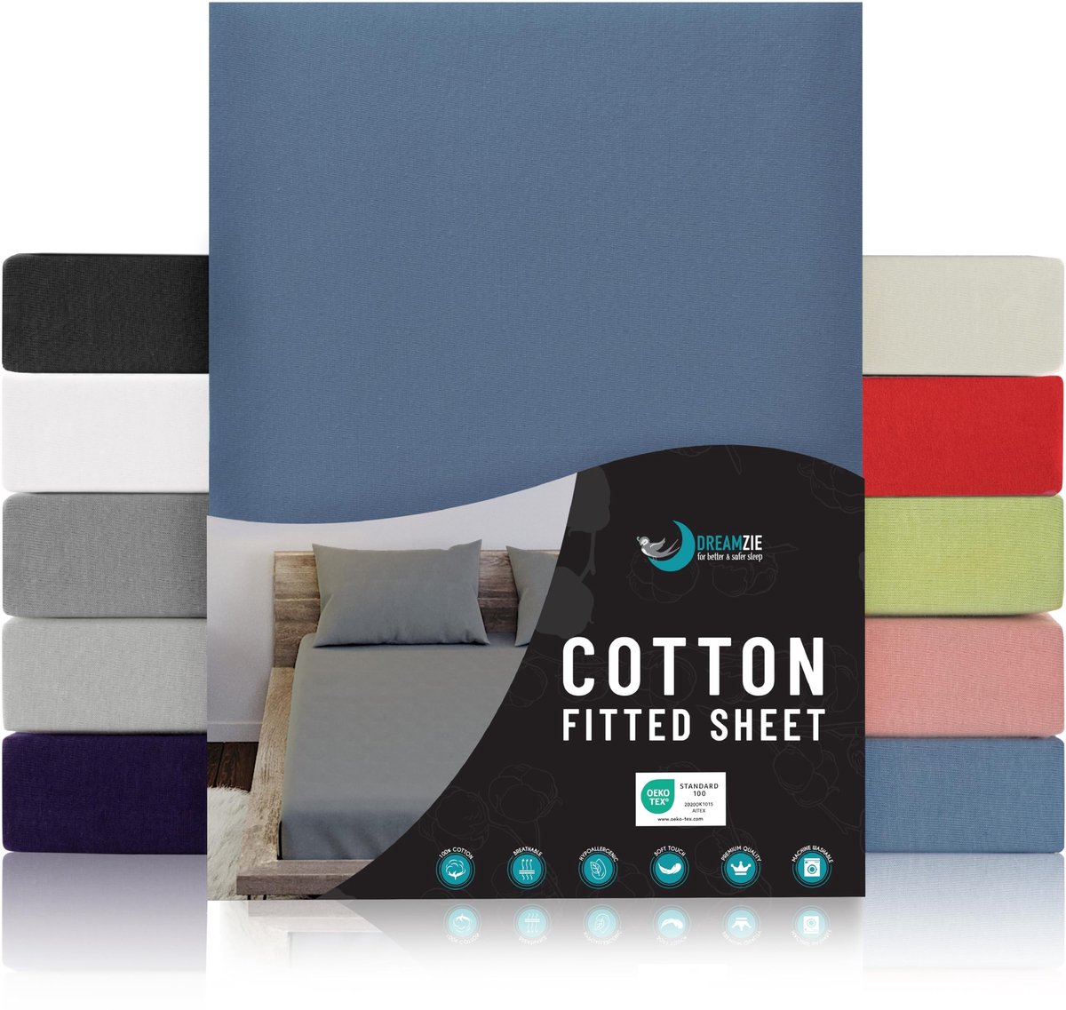 Omgoods - Jersey Katoenen Fitted Sheets Blauw - Voor Matras 120 x 200 x 22 cm