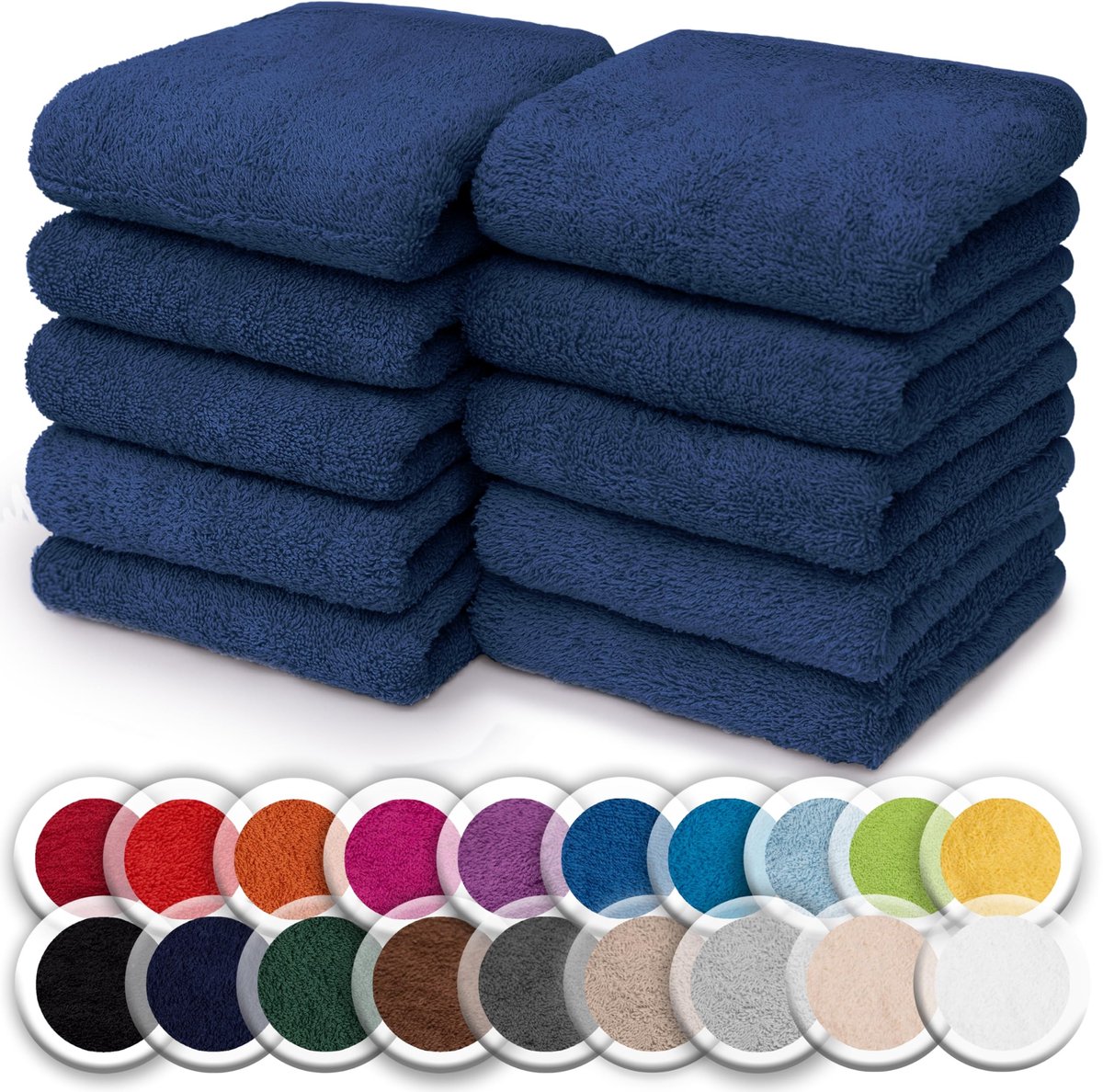 Omgoods - Set van 10 Kleine Terry Handdoeken - 100% Katoen, 30x30 cm, Marineblauw