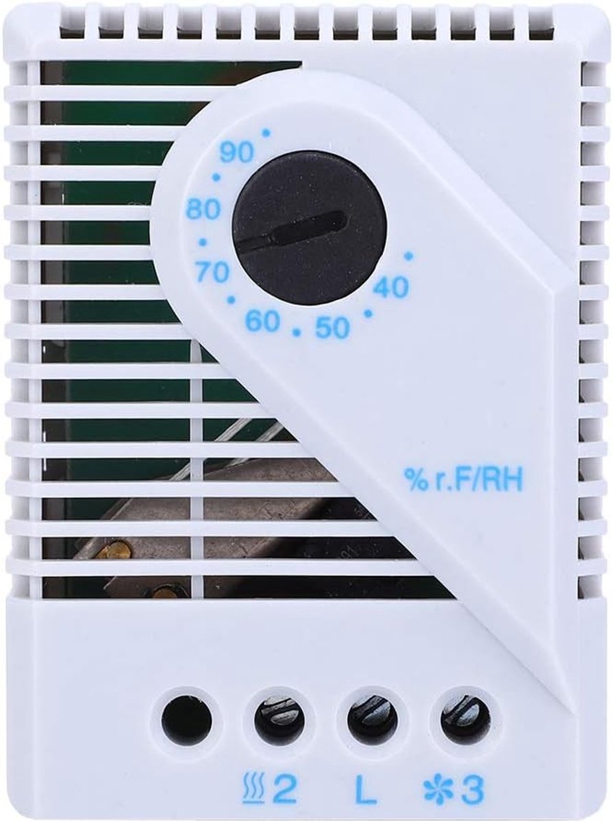 Omgoods - Mechanische Vochtigheidsregelaar - Hygrostat 250V - Betrouwbare Vochtigheidscontrole - Lichtgrijs - Ideaal voor Huizen en Kelders - Digit...