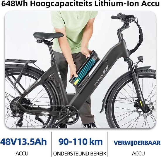 TTGO C5 Elektrische Fiets - 250W Motor - 48V 13.5Ah Accu - 90-110 km Bereik - 27.5"×2.4" Banden - Drievoudige Vering - Shimano 7s - Hydraulische Schijfremmen - Grijs van TTGO — afbeelding 5