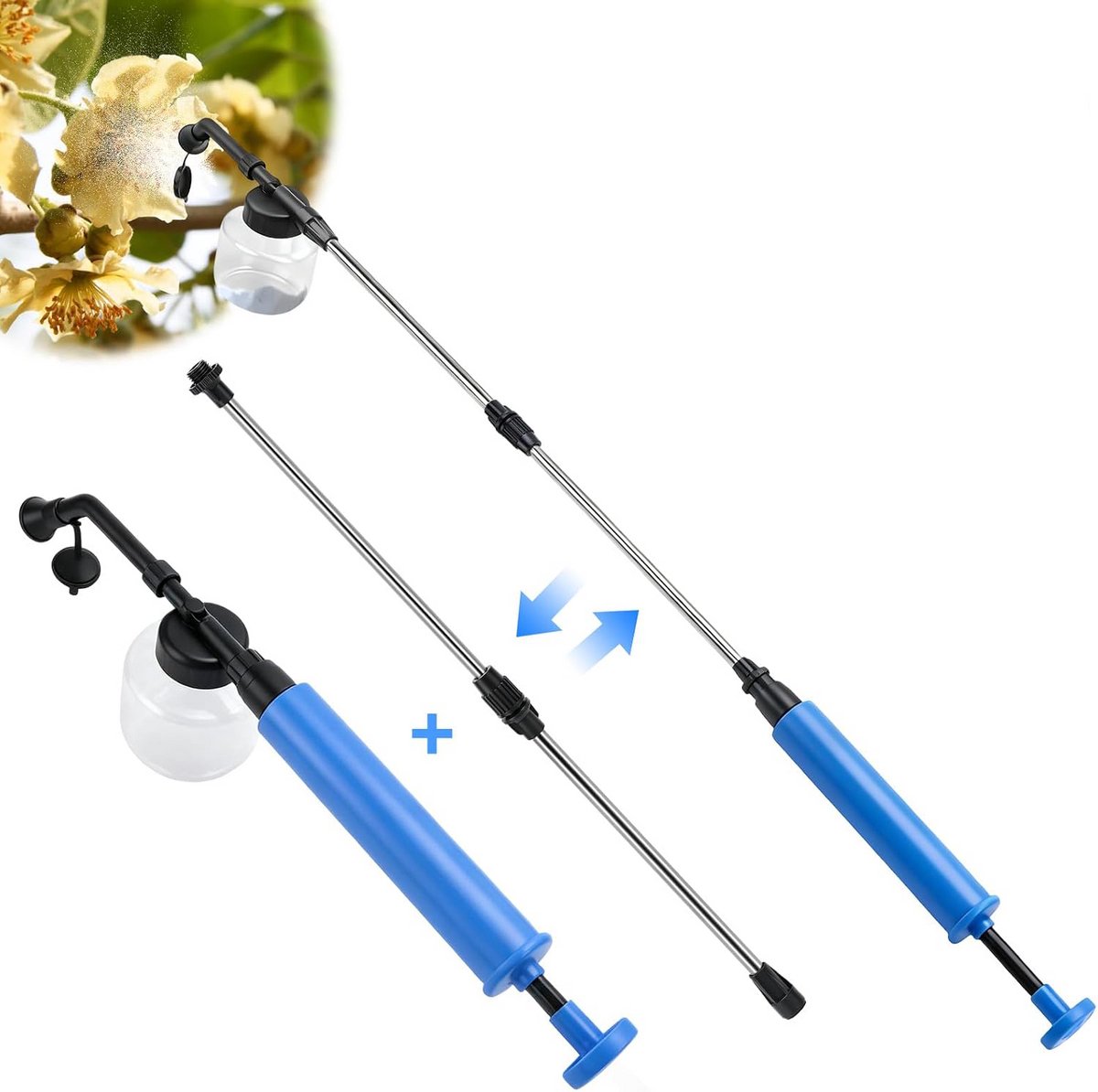 Duster - Diatomeeënaarde Poederverstuiver - Bestuiver - Fruitbloeiende bestuivingstool - Push-Pull Luchtpomp - Afneembare Poederverstuiver - Plantenspuit - Draagbaar