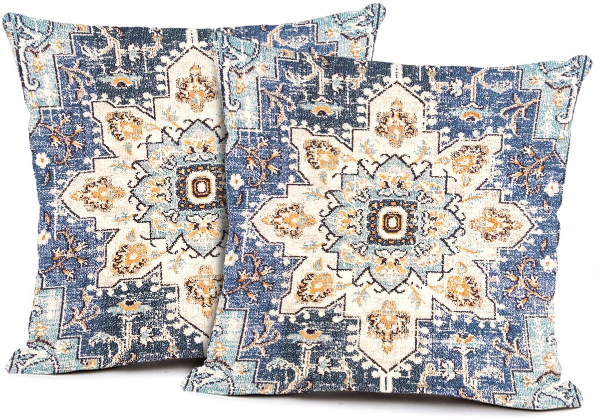 KZQ Kussenslopen - Set van 2 vierkante decoratieve kussenslopen in Boheemse stijl, zacht en duurzaam - Geschikt voor banken, woonkamers en slaapkamers - 50x64 cm - Patroon