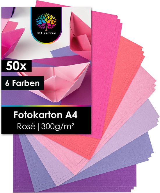 50 vel A4 fotokarton in 6 roze tinten, met papieren bootjes.