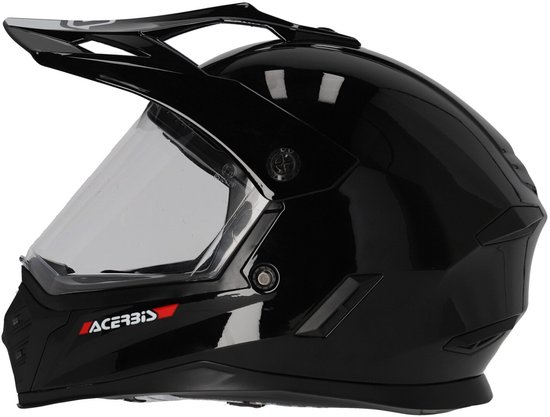Zwarte Acerbis crosshelm voor kinderen met vizier en rode 'Acerbis' opdruk.