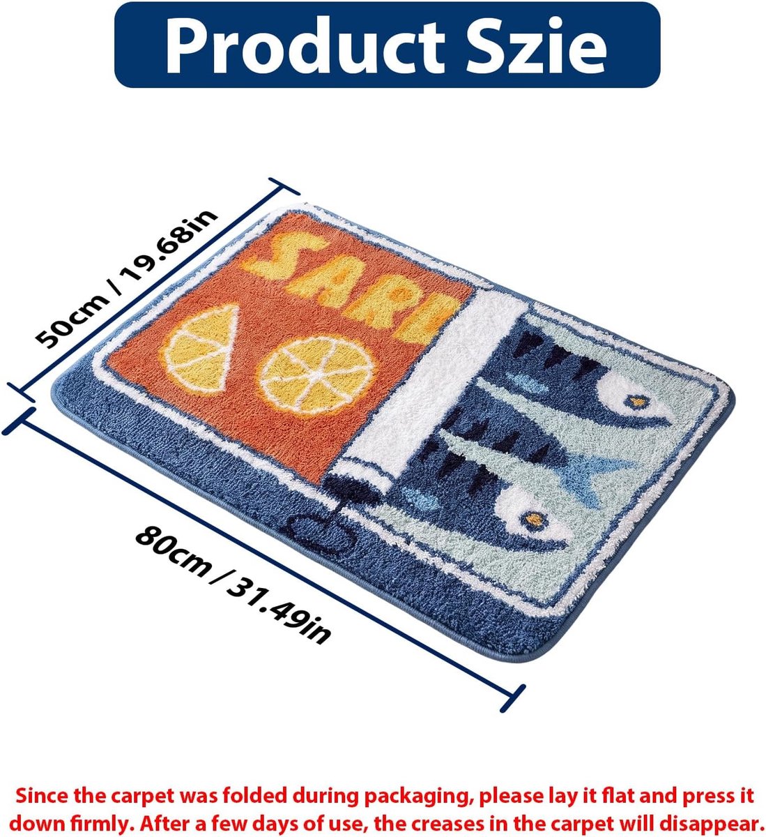 SnelShoppen - Badtapijt met Sardinenblik Design, Schattige Badkamermat, Zachte Wasbare Antislip Mat, Grappige Cartoon Vis en Citroen, Perfect voor Bad
