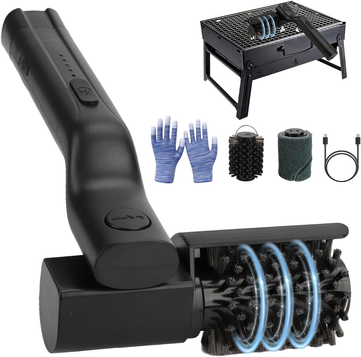 SnelShoppen - Elektrische Grillborstel met Accu, Draadloze BBQ Grill Cleaner met 180° Verstelbare Hoek en 2 Reinigingsniveaus, Oplaadbare Grillborstel
