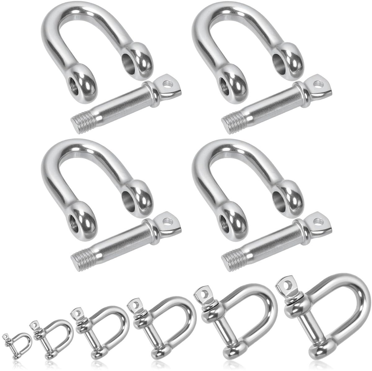 4 Stuks M10 (3/8 inch) RVS D Ring Shackles voor Zware Taken, Ideaal voor Slepen, Lifting en Kamperen