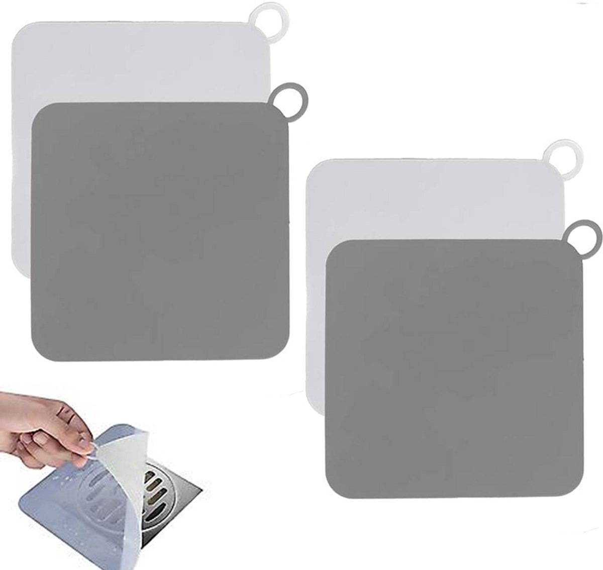 Afvoerstop - 4 Stuks - Afvoerpluggen - Afvoerplug - Aanrecht - Doucheput Matje - Doucheput Deksel - Doucheput - Haarvanger - Ontstopper - Gootsteen Zeef - Gootsteen Zeef - Voor In De Keuken En Badkamer - 14.7 Cm - Siliconen - Grijs/Wit